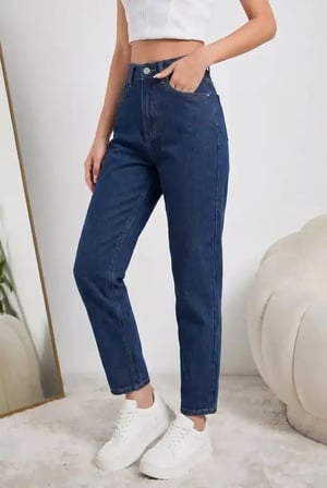 Kadın Yüksel Bel Mom Jean  Pantolon %100 cotton Esneme yok