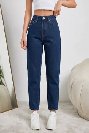 Kadın Yüksel Bel Mom Jean  Pantolon %100 cotton Esneme yok