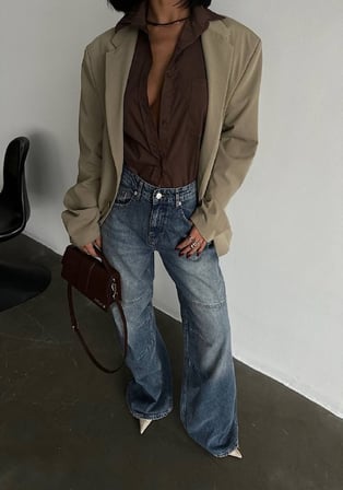 Yüksek Bel Dikiş Detaylı Wide Leg Jean
