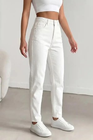 Kadın Yüksel Bel Mom Jean  Pantolon %100 cotton Esneme yok