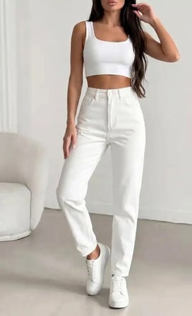 Kadın Yüksel Bel Mom Jean  Pantolon %100 cotton Esneme yok