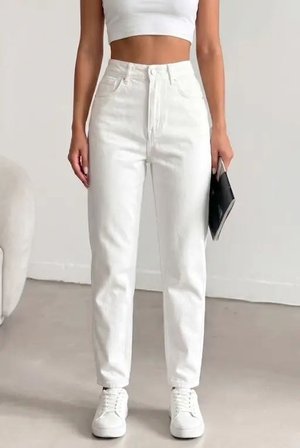 Kadın Yüksel Bel Mom Jean  Pantolon %100 cotton Esneme yok