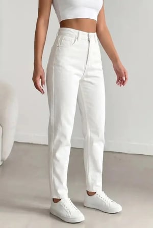 Kadın Yüksel Bel Mom Jean  Pantolon %100 cotton Esneme yok