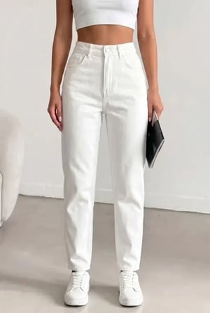 Kadın Yüksel Bel Mom Jean  Pantolon %100 cotton Esneme yok