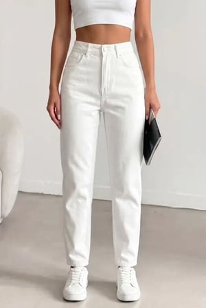 Kadın Yüksel Bel Mom Jean  Pantolon %100 cotton Esneme yok