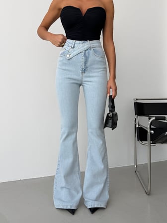 HerTon Kadın Antrasit Yüksek Bel Wide Leg Jean Pantolon - %100 Pamuk Denim