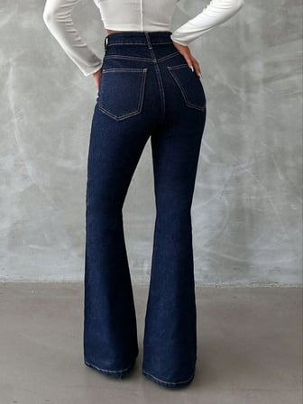 Yüksek Bel İspanyol Paça Jean Pantolon - Eskitme Detaylı Full Pamuklu Flare Denim