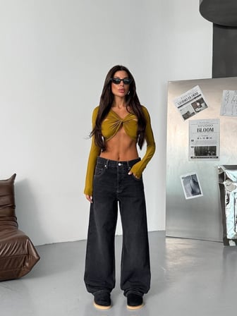 HerTon Kadın Baggy Jean Pantolon - Geniş Paça %100 Pamuk Normal Bel Salaş Denim