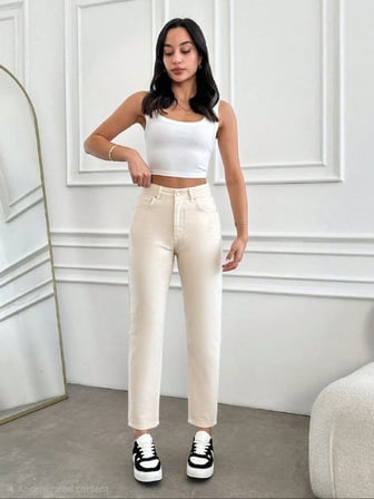 Kadın Yüksek Bel Straight Fit Jean Pantolon