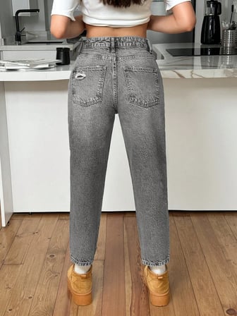 Kadın Yüksel Bel Mom Jean  Pantolon %100 cotton Esneme yok