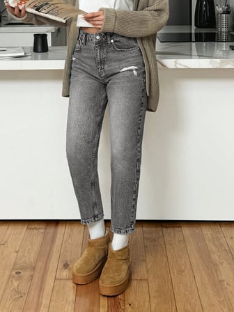 Kadın Yüksel Bel Mom Jean  Pantolon %100 cotton Esneme yok