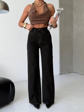 Yüksek Bel Wide Leg Jean Pantolon – Düz Kesim, Zamansız Denim