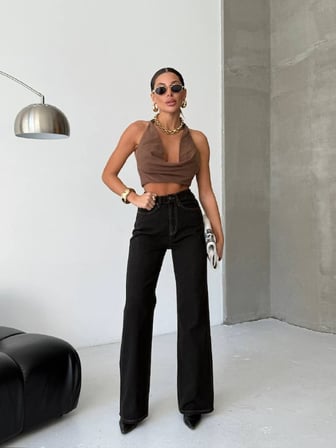 Yüksek Bel Wide Leg Jean Pantolon – Düz Kesim, Zamansız Denim