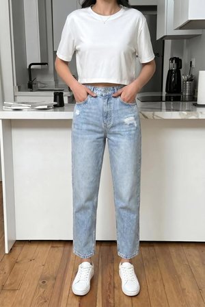 Kadın Yüksel Bel Mom Jean  Pantolon %100 cotton Esneme yok