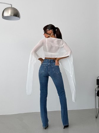 Kadın Yıkamalı Yüksek Bel Geniş Paça Jean Pantolon – %99 Pamuk %1 Elastan