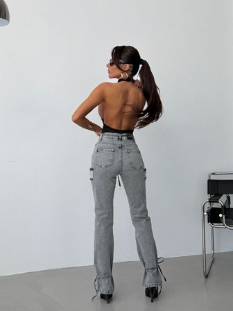 Kadın Yıkamalı Yüksek Bel Geniş Paça Jean Pantolon – %99 Pamuk %1 Elastan