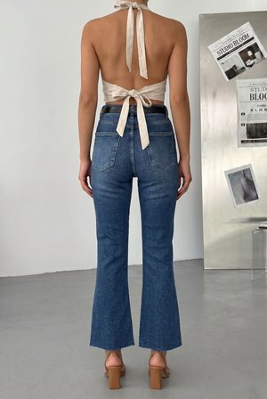 Kadın İspanyol Paça Jean Pantolon-Yüksek Bel Fit Flare Denim