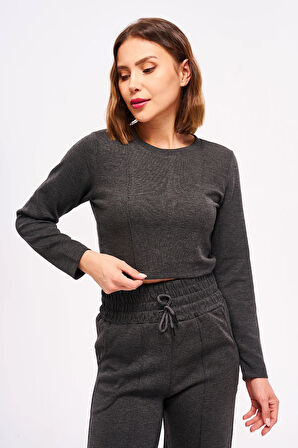 Kadın Çimalı Crop Sweatshirt