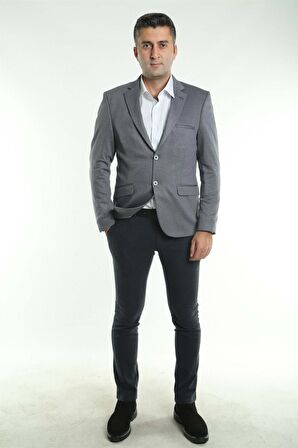 İntersivin Erkek Slim Fit 6 Drop Tam Astar Füme Erkek Blazer Tek Ceket