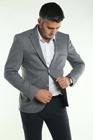 İntersivin Erkek Slim Fit 6 Drop Tam Astar Füme Erkek Blazer Tek Ceket