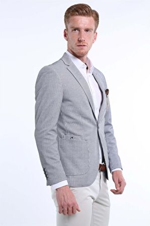 İntersivin Erkek Siyah Çizgili 6 Drop  Slim Fit Blazer Tek Ceket