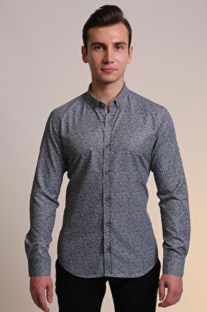 İntersivin Erkek Desenli Slim Fit Uzun Kollu Pamuklu Gömlek