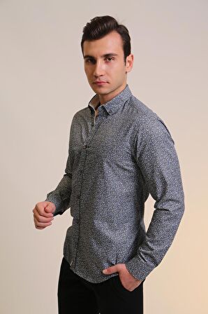 İntersivin Erkek Desenli Slim Fit Uzun Kollu Pamuklu Gömlek