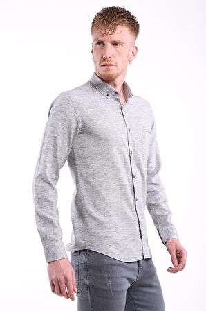 İntersivin Erkek Düz Füme %100 Pamuklu Slim Fit Gömlek