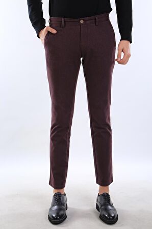 İntersivin Erkek Slim Fit Likralı Pamuklu Bordo Kışlık Pantolon