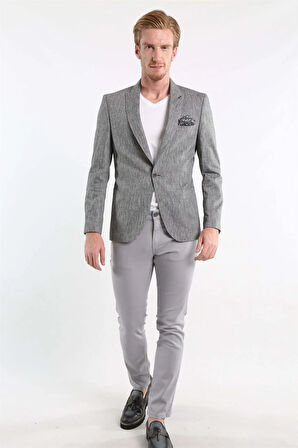 İntersivin Slim Fit Siyah Pamuklu Likralı Açık Gri Erkek 5 Cep Pantolon