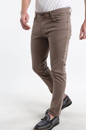 İntersivin Slim Fit Siyah Pamuklu Likralı Vizon Erkek 5 Cep Pantolon