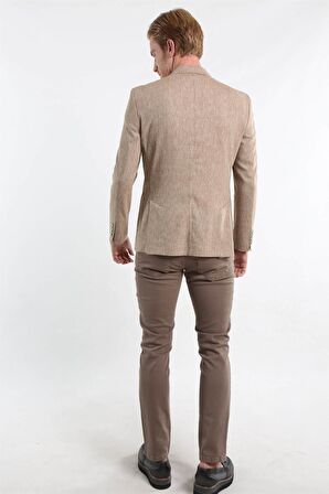 İntersivin Slim Fit Siyah Pamuklu Likralı Vizon Erkek 5 Cep Pantolon