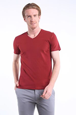 İntersivin Slim Fit V Yaka %100 Pamuk Erkek T-shirt