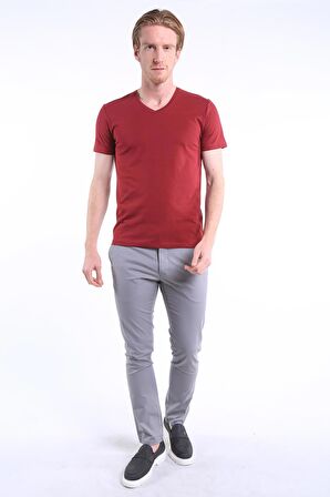 İntersivin Slim Fit V Yaka %100 Pamuk Erkek T-shirt