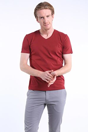 İntersivin Slim Fit V Yaka %100 Pamuk Erkek T-shirt