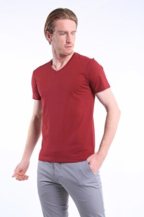 İntersivin Slim Fit V Yaka %100 Pamuk Erkek T-shirt