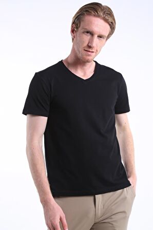 İntersivin Slim Fit %100 Pamuk V Yaka Erkek T-Shirt