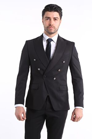 İntersivin Siyah Düğme Detaylı Erkek Takım Elbise 