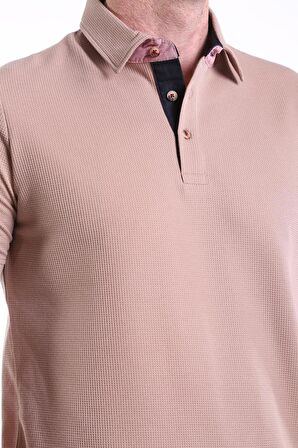 İntersivin Slim Fit Polo Yaka Cepsiz Dokulu Camel Erkek T-Shirt