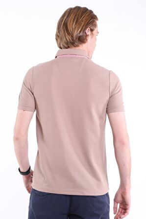 İntersivin Slim Fit Polo Yaka Cepsiz Dokulu Camel Erkek T-Shirt