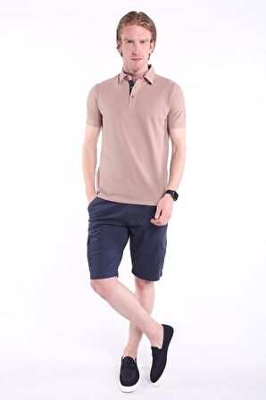 İntersivin Slim Fit Polo Yaka Cepsiz Dokulu Camel Erkek T-Shirt