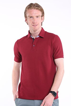  İntersivin Slim Fit Polo Yaka Cepsiz Dokulu Bordo Erkek T-Shirt