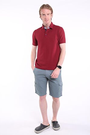  İntersivin Slim Fit Polo Yaka Cepsiz Dokulu Bordo Erkek T-Shirt