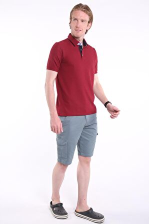  İntersivin Slim Fit Polo Yaka Cepsiz Dokulu Bordo Erkek T-Shirt