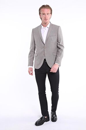 İntersivin Slim Fit 6 Drop Likralı Toprak Renk Blazer Tek Ceket