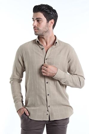 İntersivin Slim Fit %100 Pamuk Toprak Uzun Kollu Erkek Gömlek