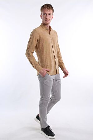  İntersivin Slim Fit Camel Erkek Gömlek