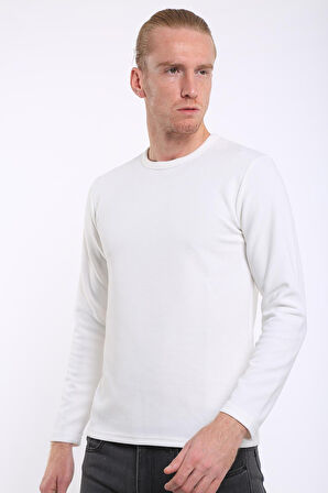 İntersivin Bisiklet Yaka Uzun Kollu Dokulu Ekru Erkek Sweat