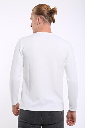 İntersivin Bisiklet Yaka Uzun Kollu Dokulu Ekru Erkek Sweat