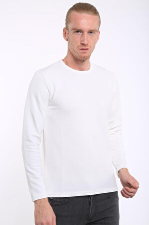 İntersivin Bisiklet Yaka Uzun Kollu Dokulu Ekru Erkek Sweat